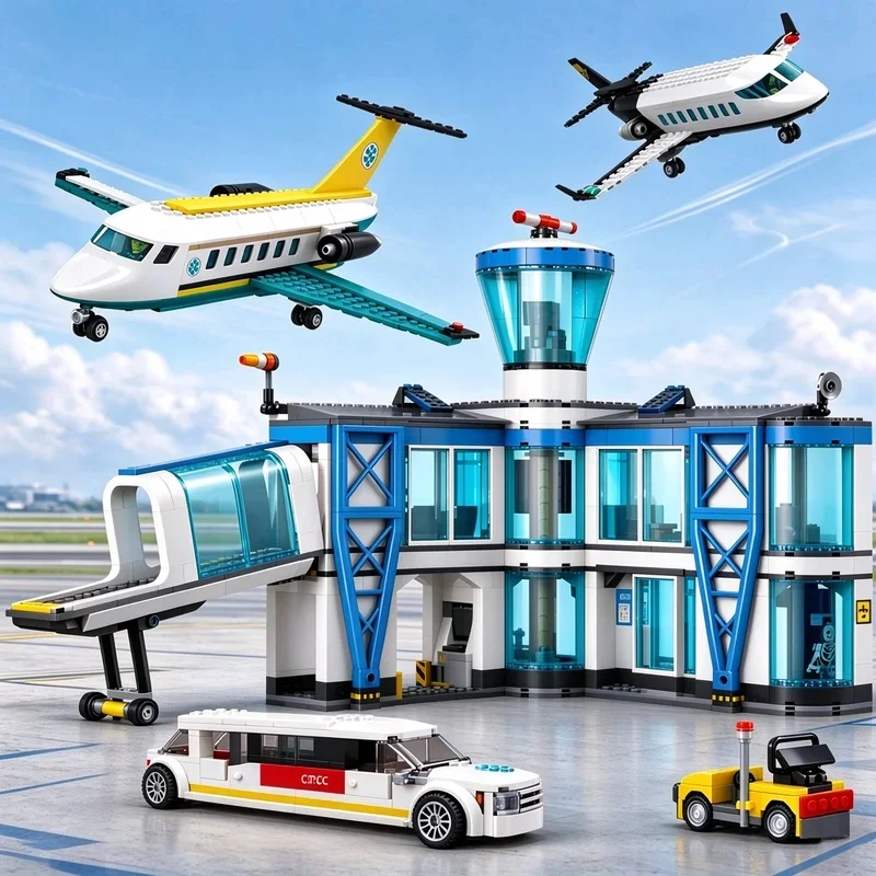 887PCS Compatible Sets City Series Building Blocks Airport with Airplane Passenger Terminal New Plane Model Toys Assembling Gift