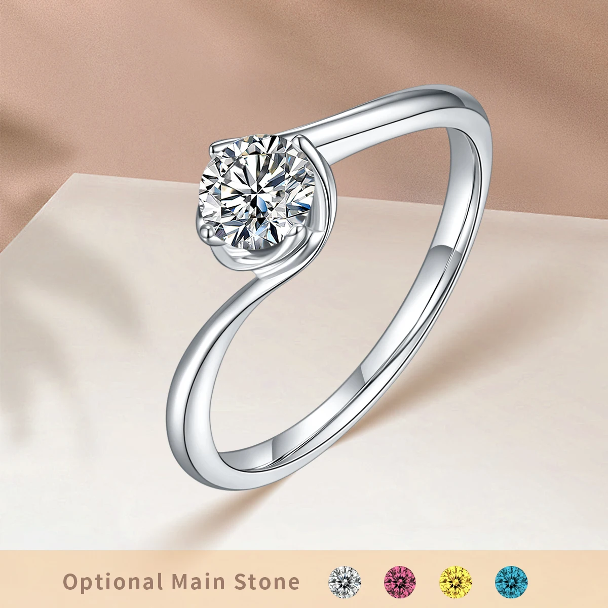 

High End Jewelry Twisted Arm Four Claw Zircon Women's Wedding Ring 925 Pure Silver Colored Gemstones Available In Four Colors