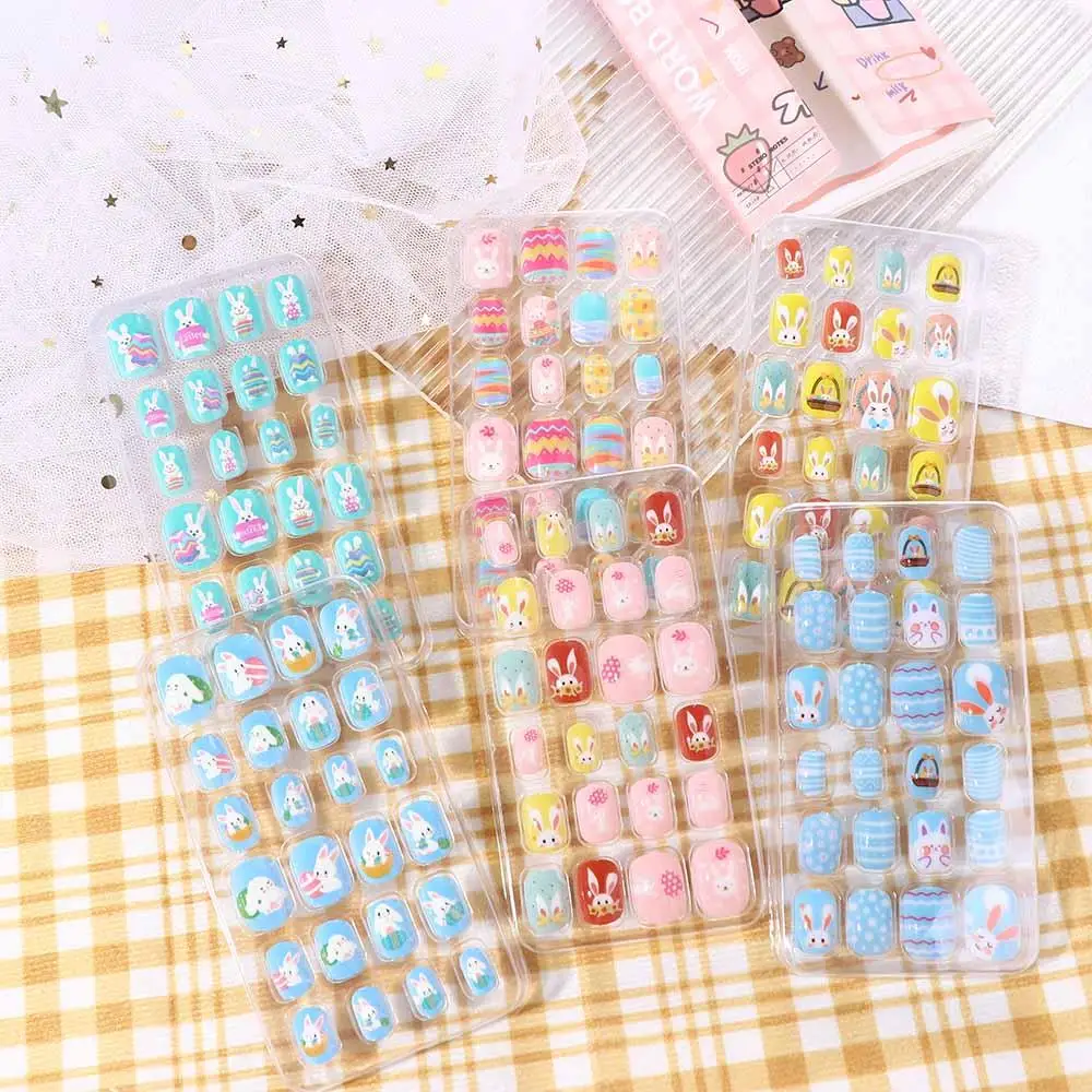 Finished Nail Wearable Child Nail Piece Manicure Children False Nail Fake Nail Tips Nail Art Decoration Easter Kids Fake Nails