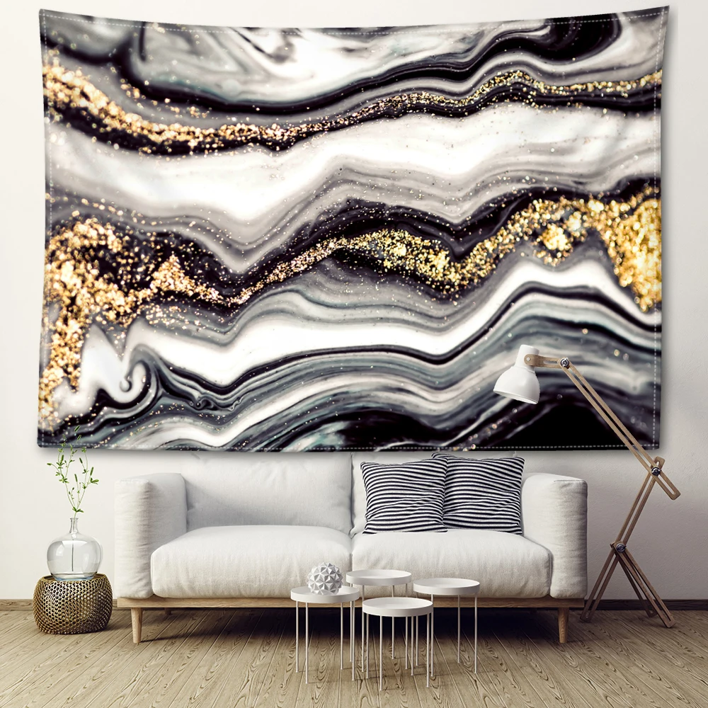 Black and white gold textured printed tapestry, modern style, wall decoration for bedrooms, study rooms, and living rooms
