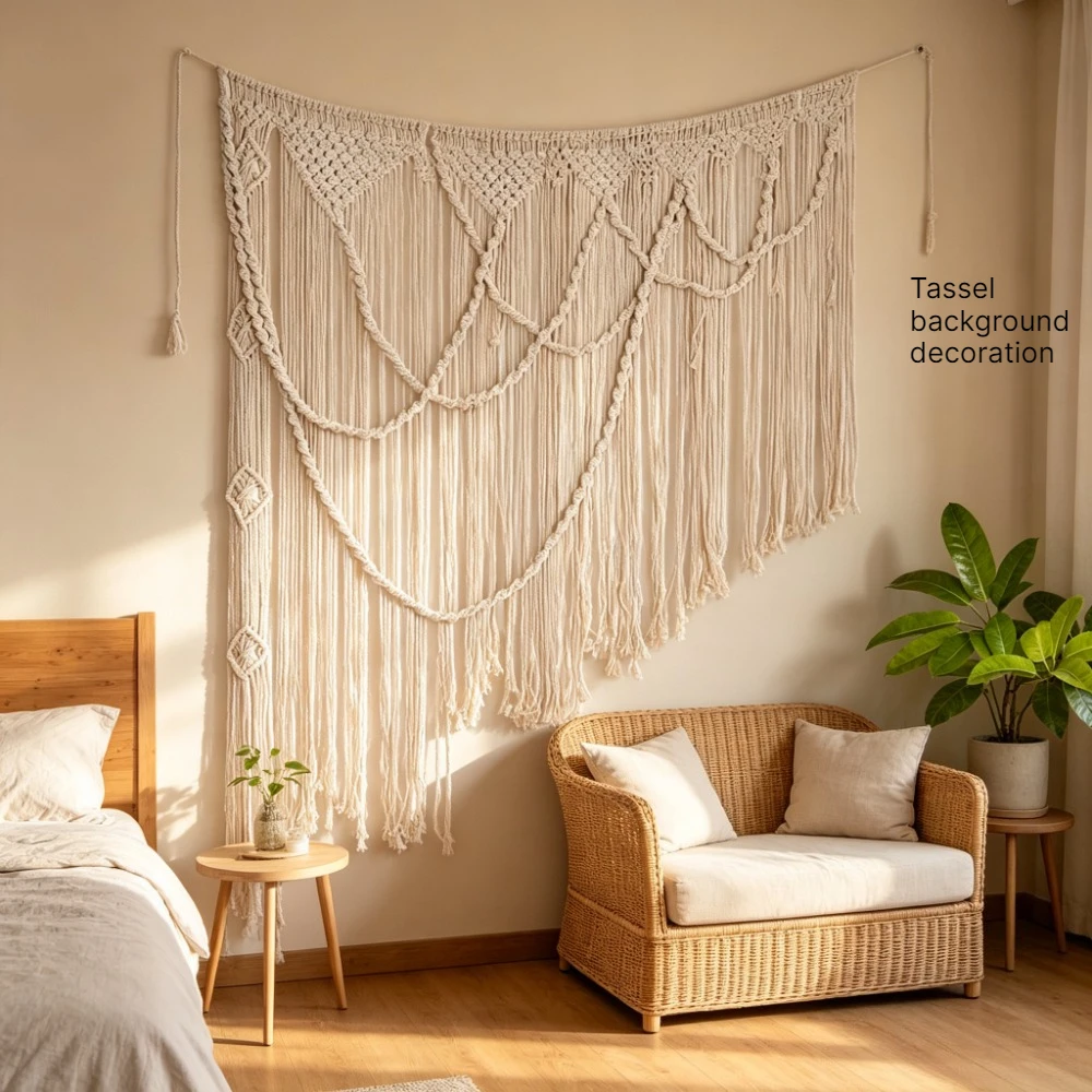 For Boho Home Wedding Large Macrame Wall Hanging Tapestry Wooden Stick Tassel Curtain Wall Decor Wall Decoration