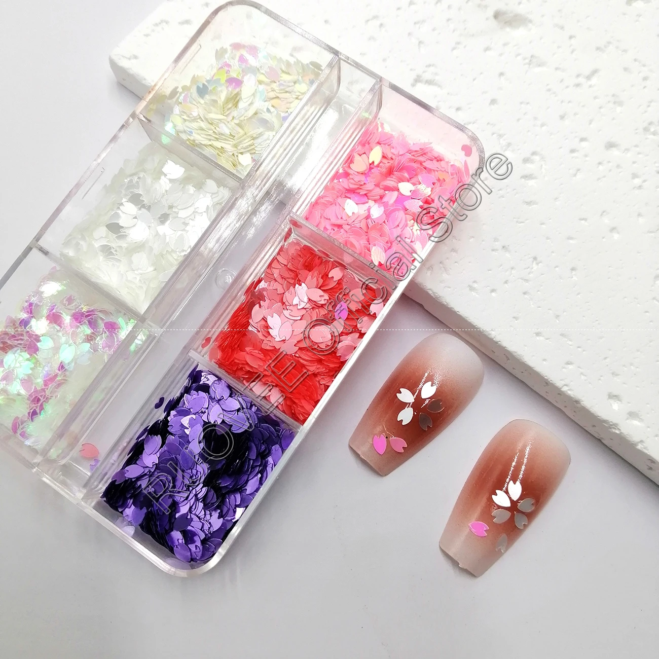 6Grids Sakura Flower Cherry Blossom Petal Chip Nail Glitter Sequin Stickers Spring Japanese Holographic Rainbow DIY Decor Flakes