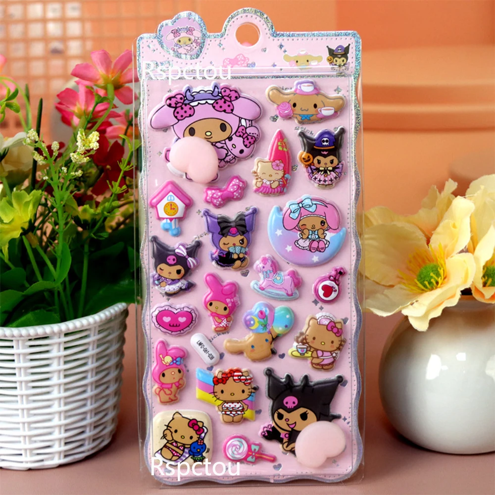 Bonito sanrio feliz nádegas adesivos minha melodia kuromi macio pinched descompressão 3d alívio adesivo dos desenhos animados recompensa bolha decalques