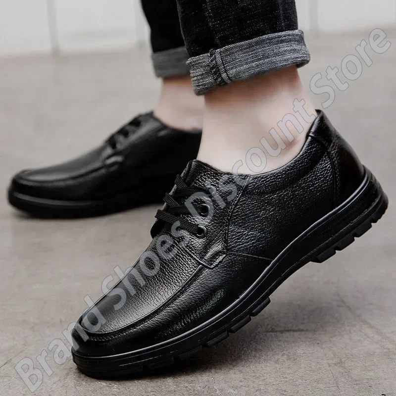 PU Leather Shoes Flat Mens Casual Shoes Cowhide Business Brand Male Footwear Soft Comfortable Black