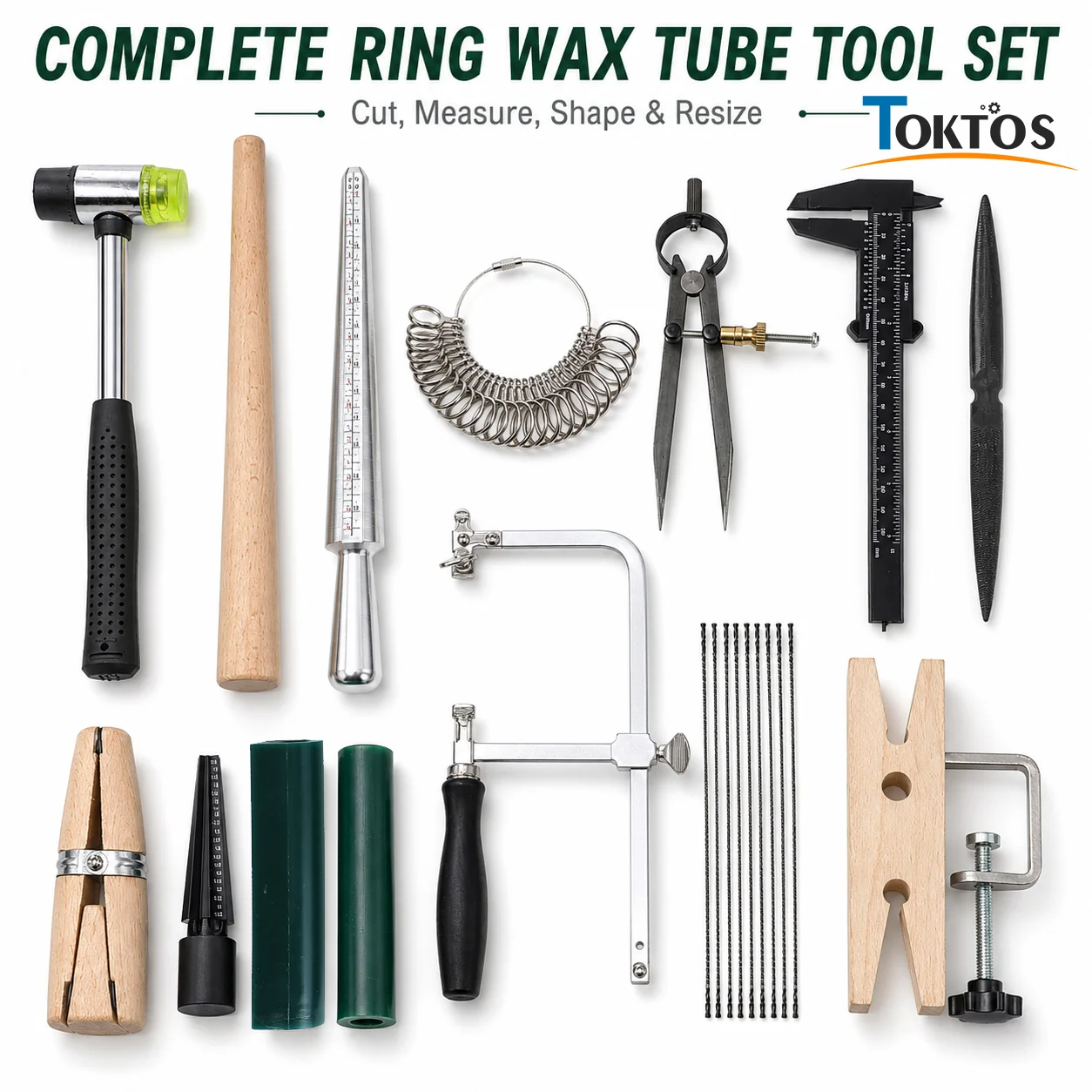 TOKTOS 25PCS Jewelry Wax Carving Ring Making Tool Kit Saw Frame Ring Sizer Wax Tube Cutter Caliper for Lost Wax Casting
