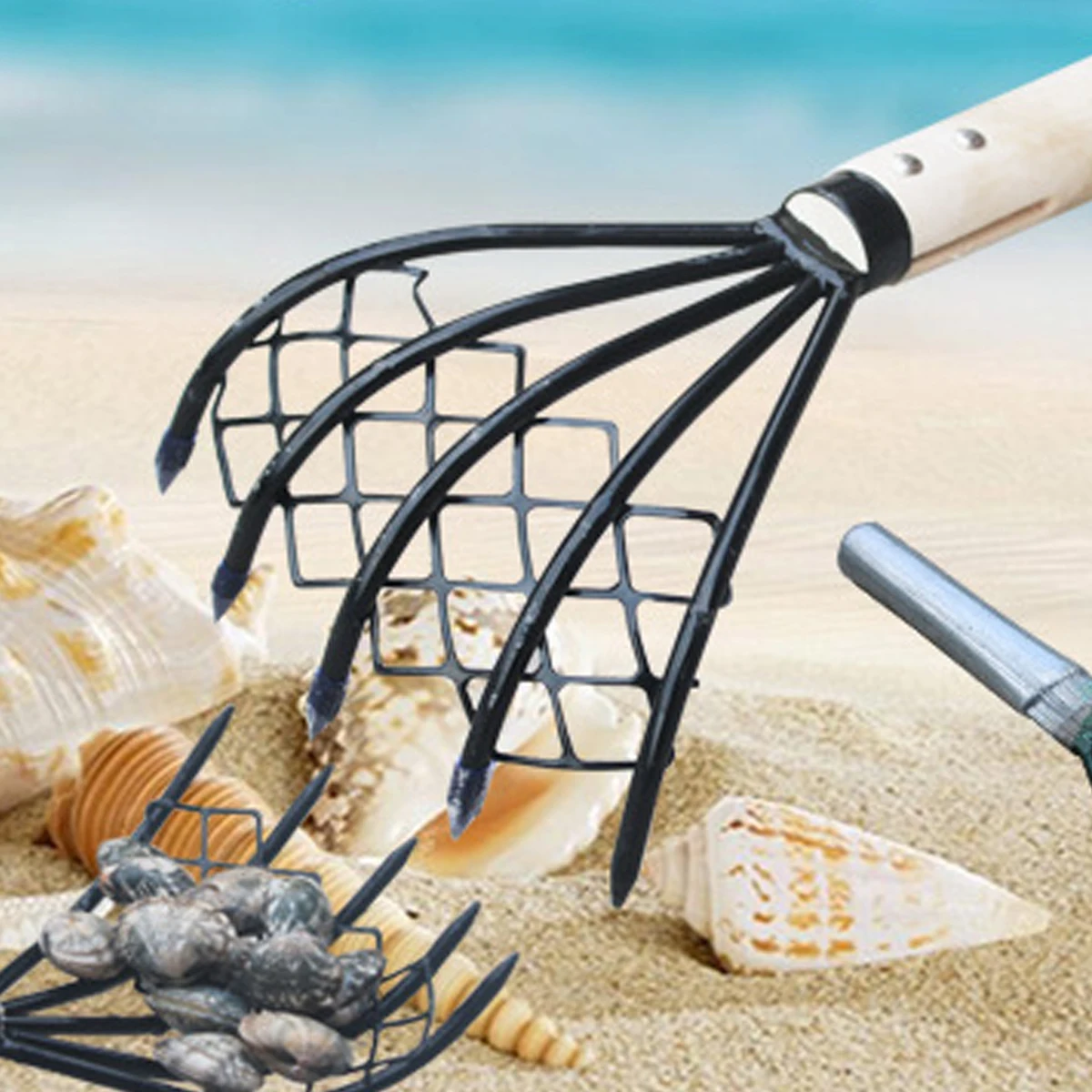 Beach Clam Rake With Net for  Harvesting Shellfish Digging Plants Accessories Agriculture Mudflat Garden Gadget Home Plant Grow