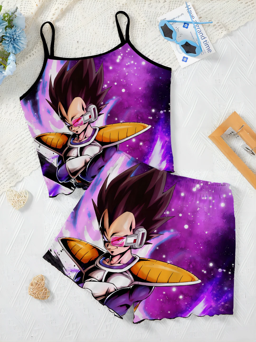 Dragon Ball Women's Suit T-shirt Lettuce Trim Son Goku Top Short Sets Slip Dress Pajama Skirt Pieces Elegant Clothing Trend 2024