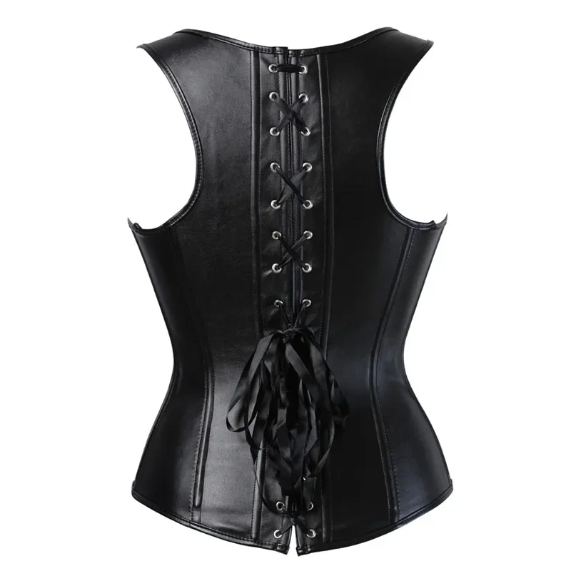 Leather Corset Top Vest Shoulder Straps Bustier Overbust Gothic Steampunk Corselet Body Shaper Sexy Women Plus Size