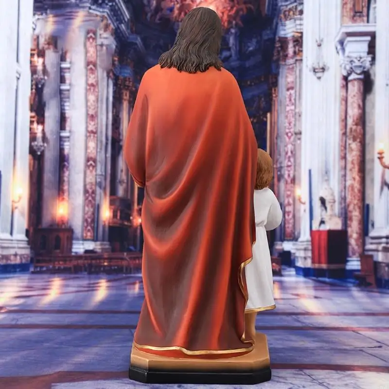

97BA Spiritual Resins Father and Son Figurine Statue Catholic Home Decoration Family Blessing Tabletop Centerpieces Ornament