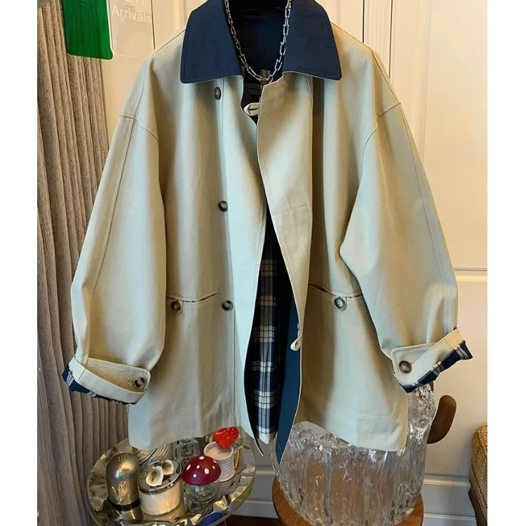 

Vintage Oversized Color Blo Long Coat Women's Loose Top Faionable Autumn Wear Comfortable Fit Fem Outerwear