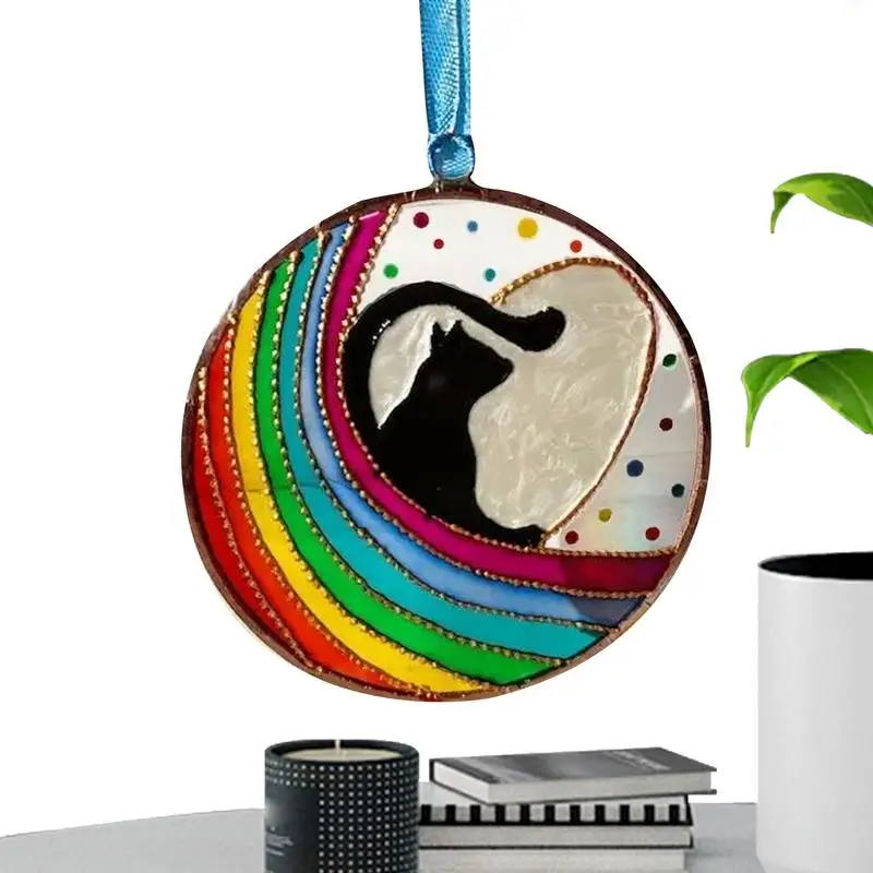 Rainbow Cat Sun Catcher Vibrant Sun Catcher Decor Unique Cat Moon Metal Wall Art Decor For Living Room Bedroom Window