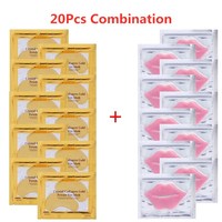 10 Pairs Collagen Gold Eye Mask Anti Dark Circles Wrinkle Eye Care and 10pcs Collagen Moisturing Nourishing Lip Mask Combination