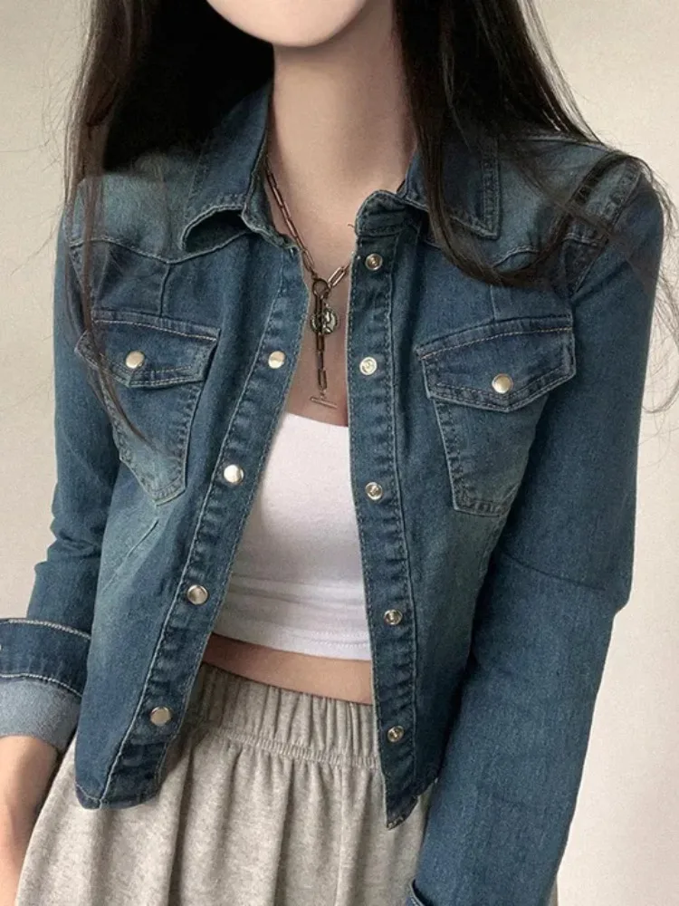 

Белая джинсовая куртка Retro Waed Jaet Spring Commute Sle Slim Fit Long Sve ort Cotton Collar Button down Женская ...