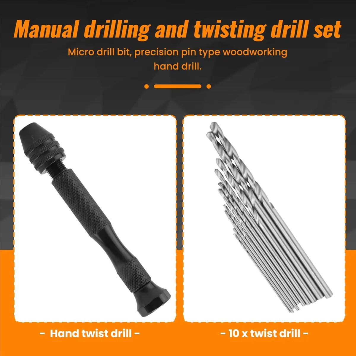 A013 Mini Hand Drill, Pin Vise Woodworking Hand Drill, miniature drill + 10pcs Mini Micro-Drill bit set with keyless Chuck, pear