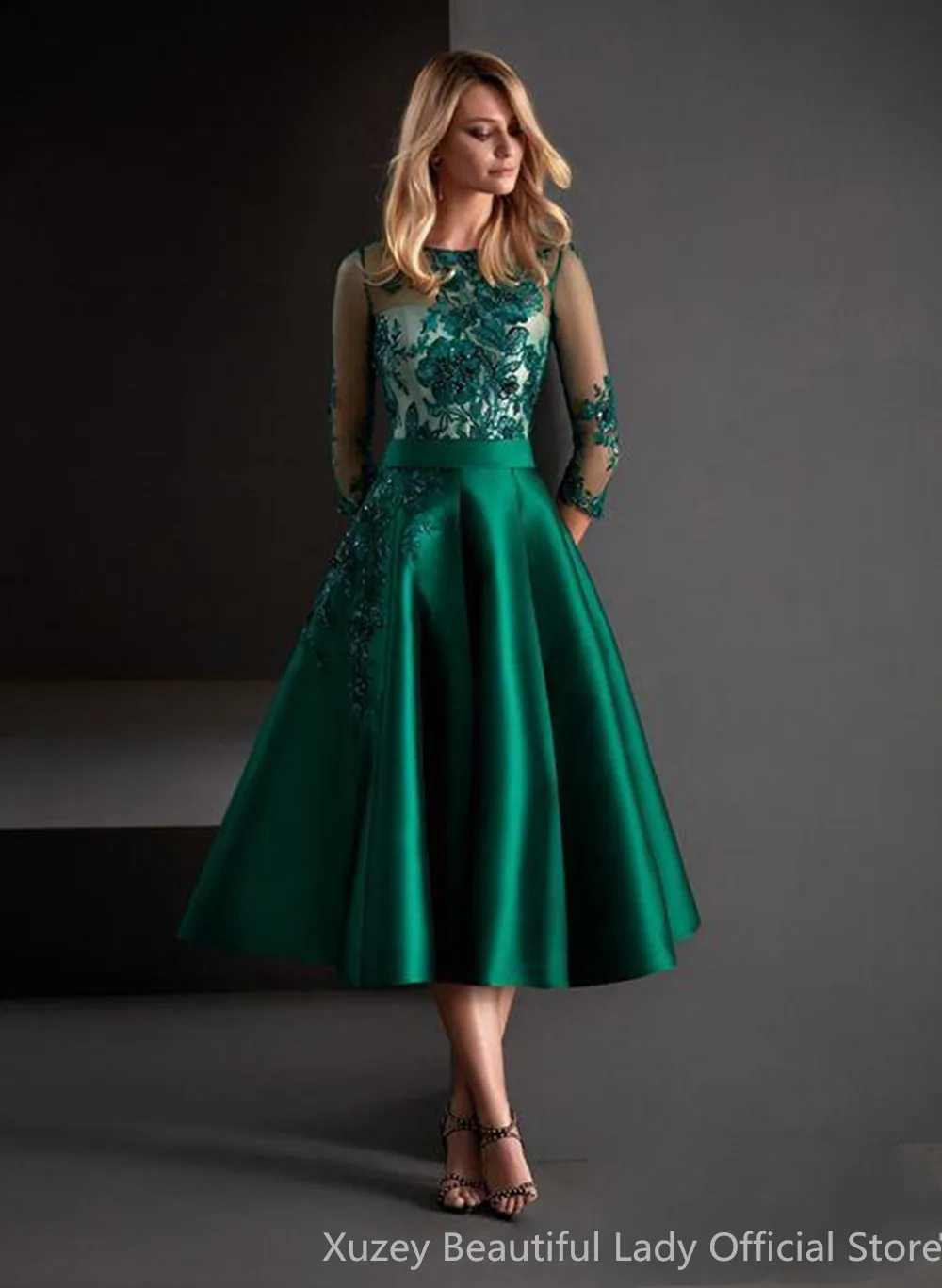 

Satin Green Wedding Guest Mother Of The Bride Dresses Lace Evening Dresses Long Luxury 2022 Formal Prom Gown فساتين Vestidos