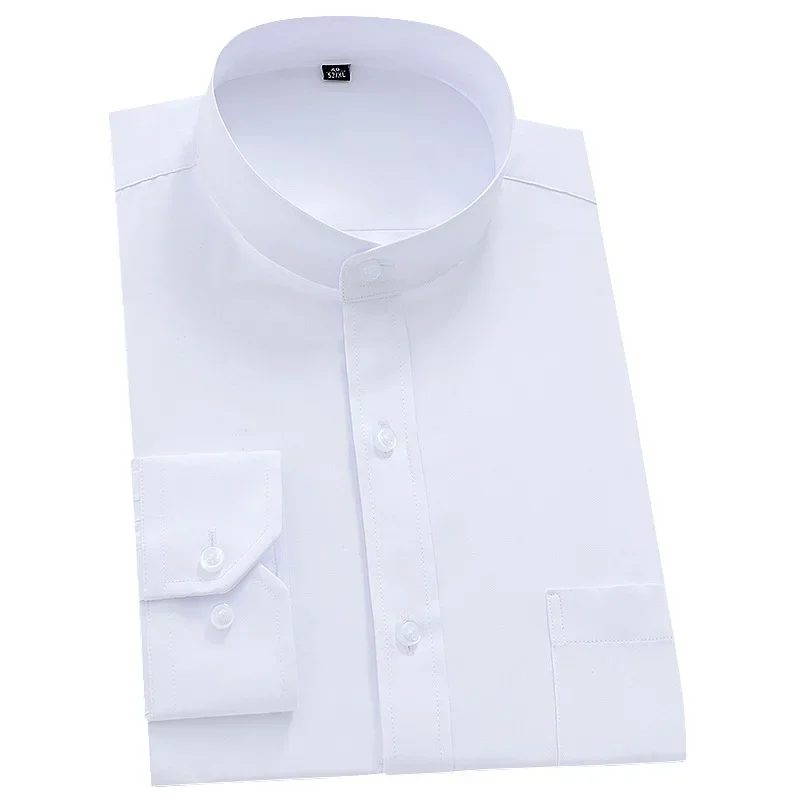 Nuova camicia da uomo a maniche lunghe con colletto Zhongshan cina abiti da lavoro bianchi rossi e puri camicia professionale camicia coreana streetwear