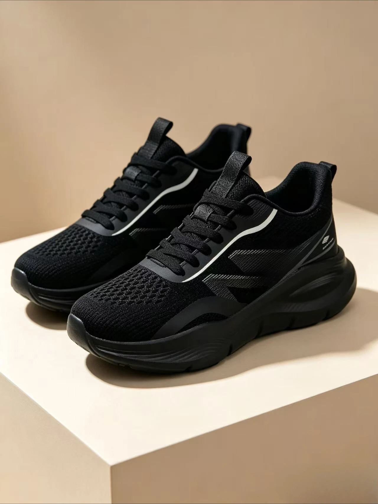 Breathable knitted running shoes lace-up lightweight platform sports shoes non-slip casual sports walking shoes