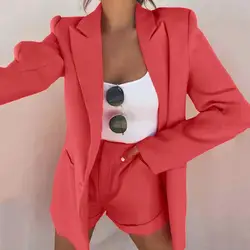 Summer Jacket Shorts Suit Women Office Outfit Temperament Lapel Neck Cardigan Blazer Short Suits Casual Thin Commuter Clothes