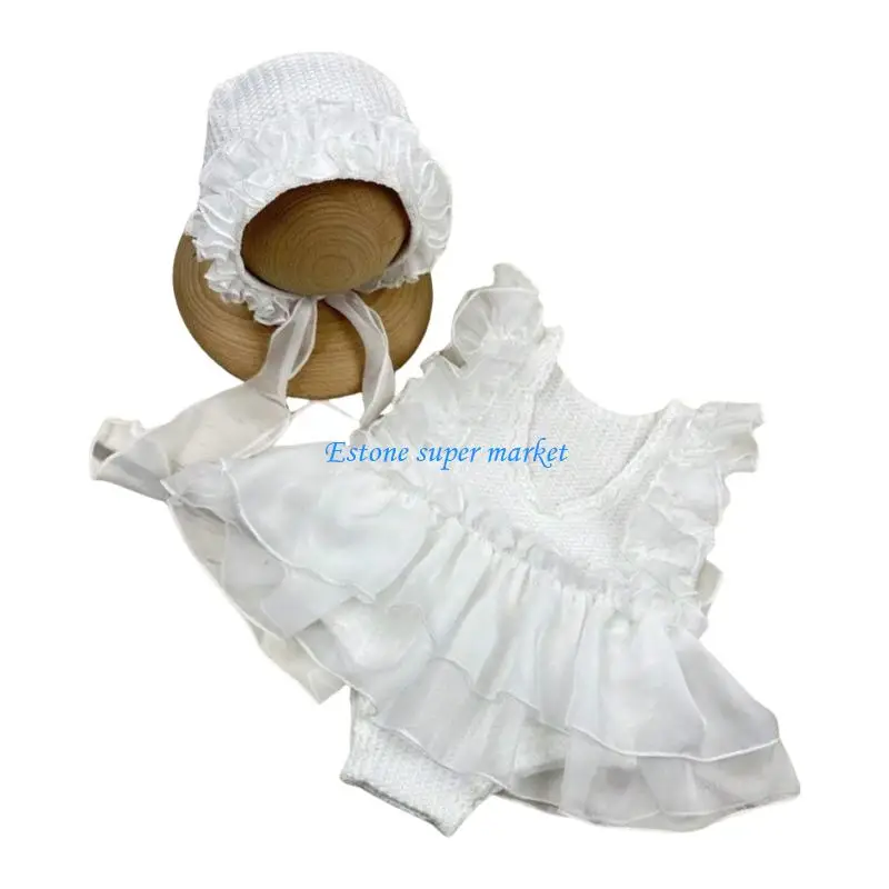 

090B Soft and Breathable Baby Girls Jumpsuit Dress with Matching Headwear Props for Newborns Photoshoots Celebration