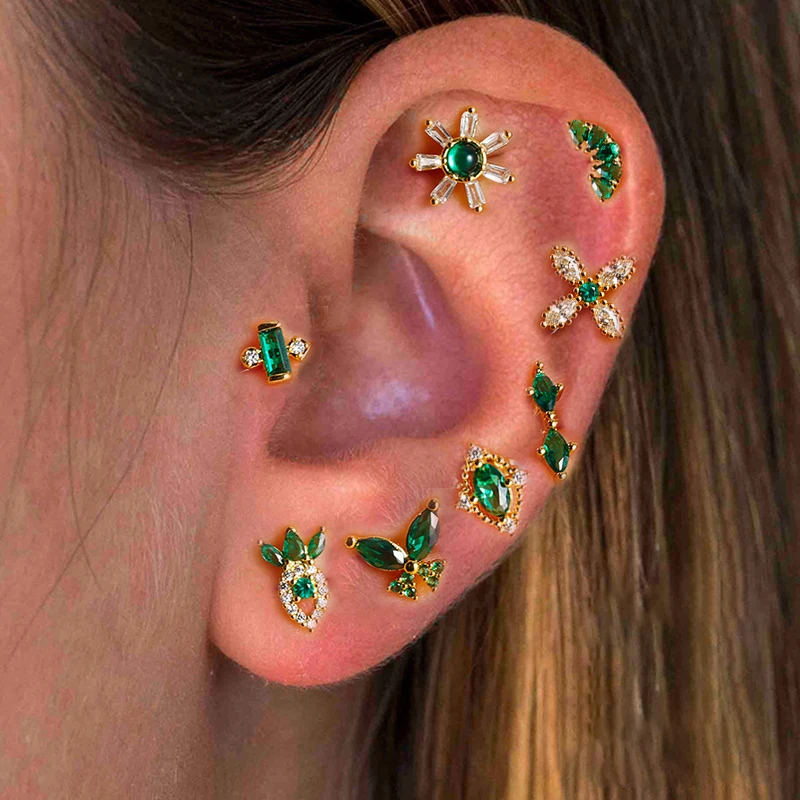 Butterfly Green Stud Earrings Women Stainless Steel Helix Tragus Piercing Earrings Wedding Engagement Aesthetic Jewerly aretes