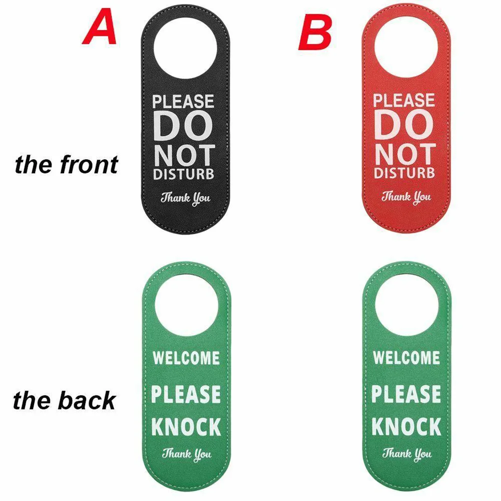 1PC 22.5x8.5CM Door Sign Do Not Disturb Please Knock Hanger Leather Tags Label Warning Bulletin Board For Hotel Mall Office