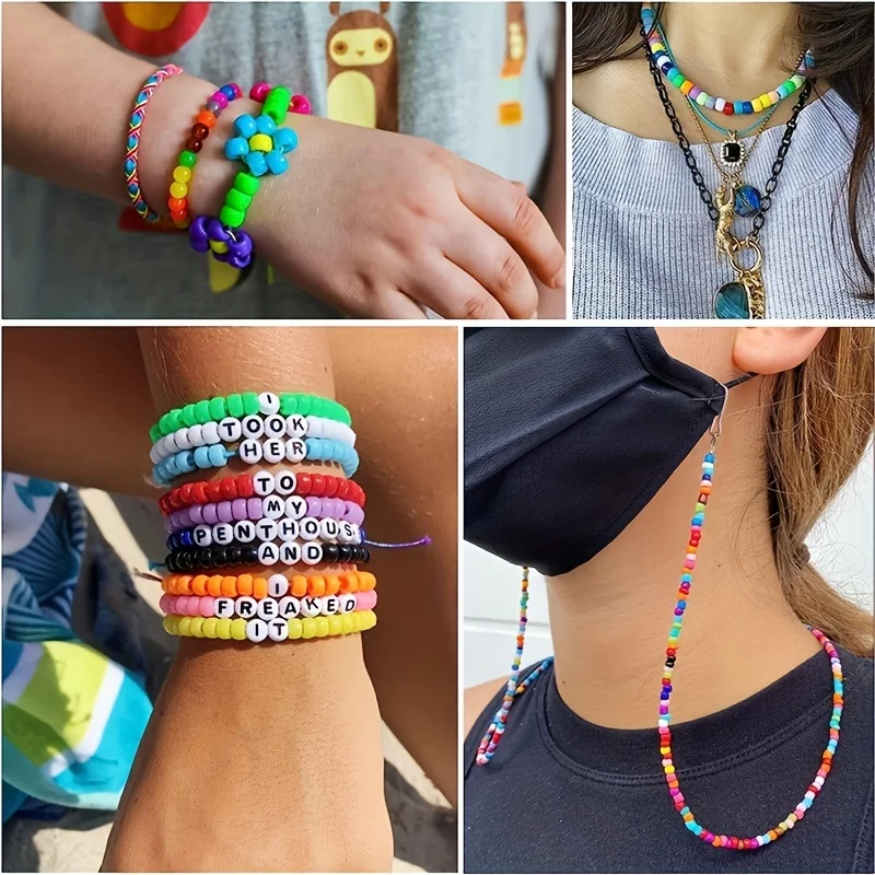 Pony-Perlen 300/600/1000 Stück 6x9mm, Gemischte Farben Kunststoffperlen-Set für DIY-Schmuck, Armbänder, Halsketten, Schlüsselanhänger, Bastelbedarf – Detail 4