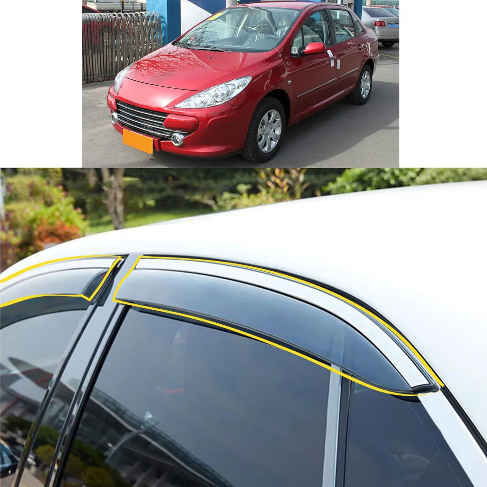 Sticker Window Glass Wind Visor Rain/Sun Guard Vent For Peugeot 307 Sedan 2004-2005 2006 2007 2008 2009 2010 2011-2012 2013