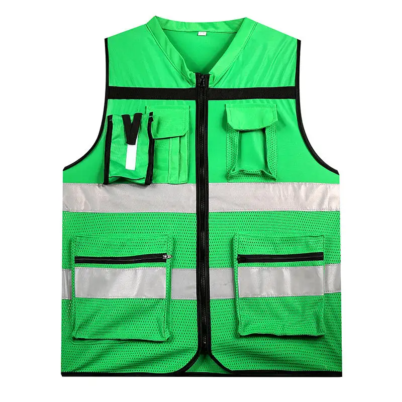 Green Safety Vest Reflective Surveryor Mesh Safety vest Jacket High visibility work wear