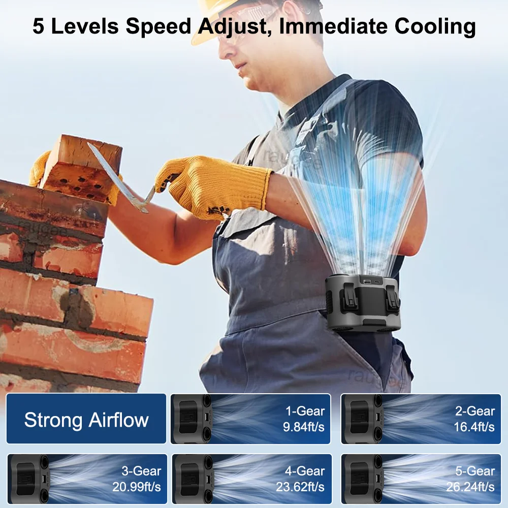 Kipas Klip Pinggang Portabel Kipas Gantung Isi Ulang USB Mini Dapat Dipakai untuk Pekerjaan Luar Ruangan Kipas Pinggang Saluran Udara Ganda 20000Mah