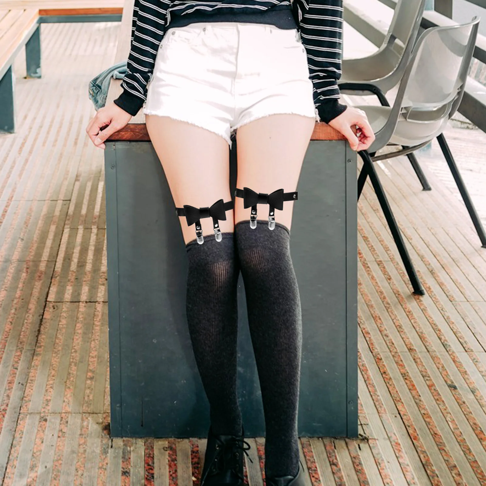 

2Pcs Bowknot Socks Garters Adjustable Leg Rings Elastic Belts for Cosplay Party Stage Festival Wear Adjustable Belt