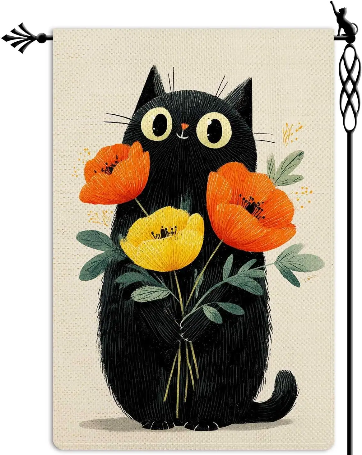 Spring Summer Cute Black Cat Garden Flag Floral Flower Garden Flag Vertical Double Sided Rustic Farmland Burlap Yard Lawn Ou MMZ