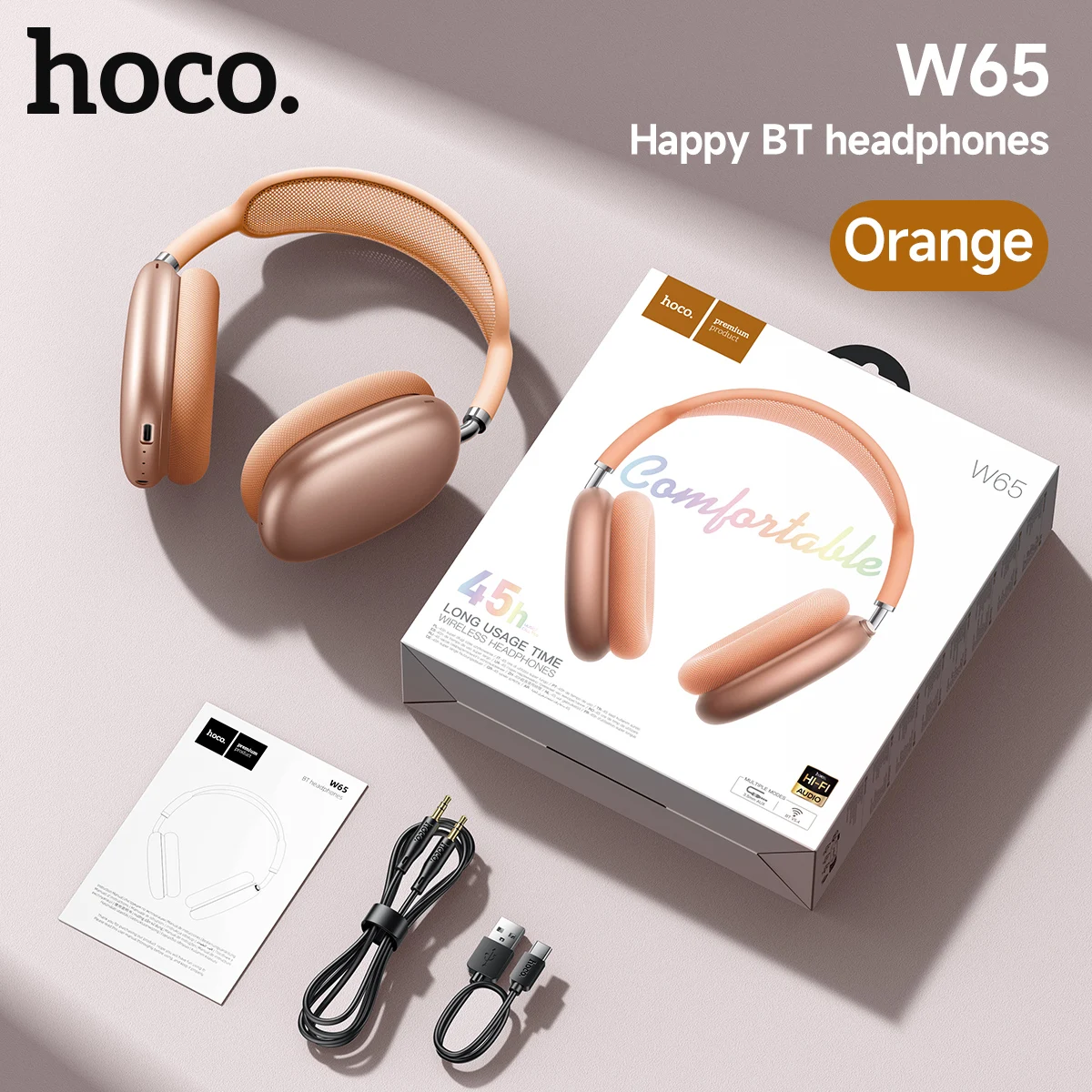HOCO W65 Bluetooth-Kopfhörer, Over-Ear, kabellos, große Ohrhörer, HiFi-Sound, Sport-Headsets mit Lautstärkeregler, Air Earbuds Max – Detail 5