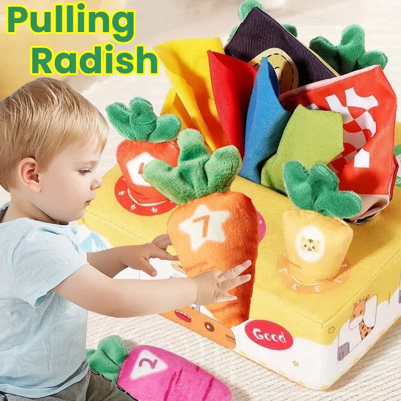 Baby 's Pulling Radish Paper Drawing Toy Colorful Tissue Box Preschool Sensory Activity Learning Early Education Playing Game