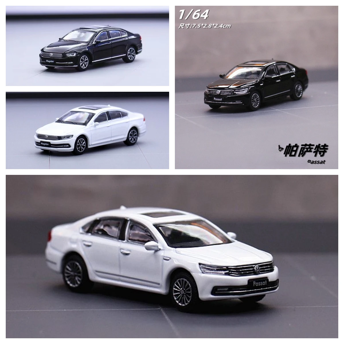 

Модель автомобиля под давлением JKM 1:64 Magotan /Passat, черно-белая