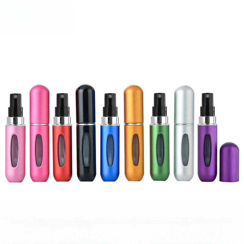 5 Multi Color Aluminum Mini Perfume Bottle with Spray Pump Portable Empty Refillable Atomizer Bottle for Travel Essential