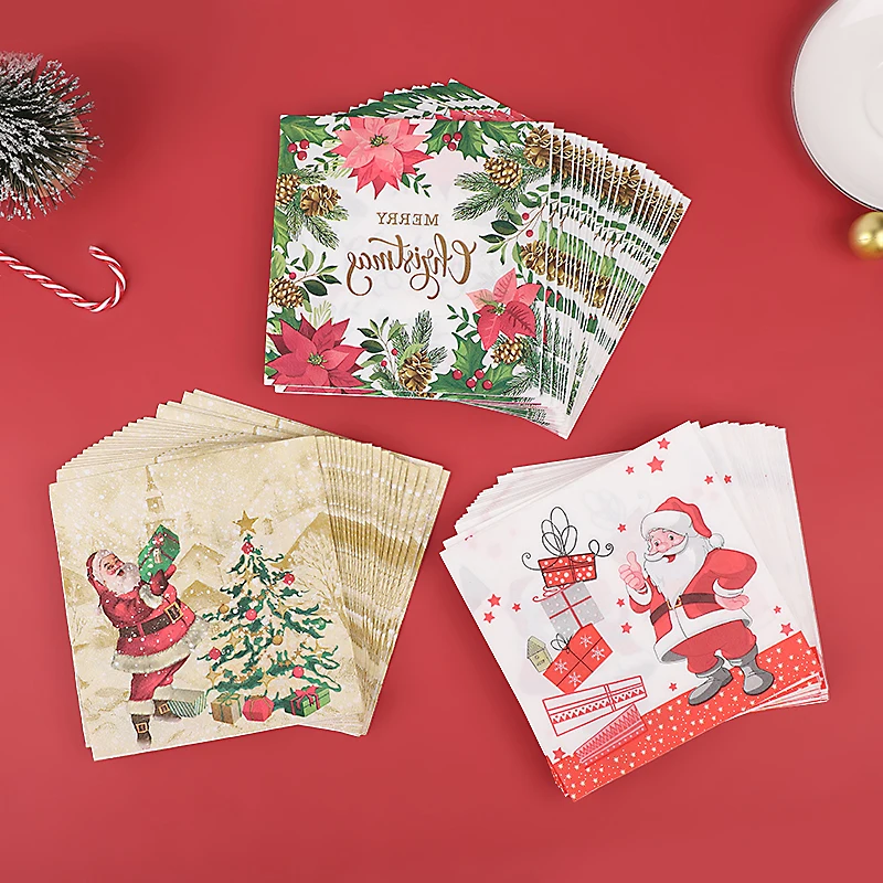 

20PCS Santa Claus Gift Printed Napkins Party Holiday Party Decoration Supplies
