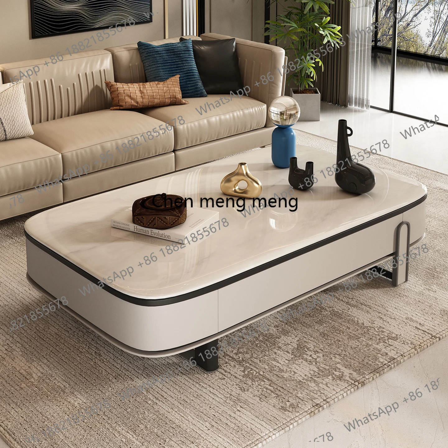 

High-end marble coffee table light luxury large villa living room home heightening