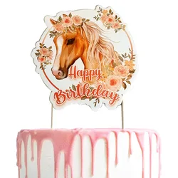 Horse Happy Birthday Cake Toppers Horse Racing Theme Girl Boy Birthday Cake Decorations Western Party Supplies DIY Baking Decor