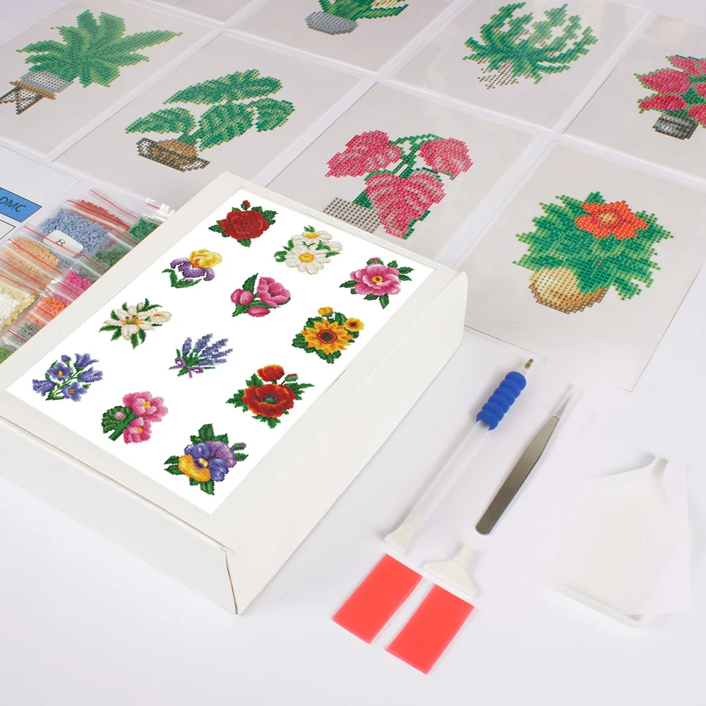 Huacan 12pcs/set 5D DIY Diamond Painting Embroidery Mosaic Flower Rose Pictures Full Round Suower Craft Home Decoration
