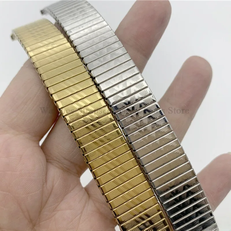 12/14mm 16mm 18mm 20mm Stainless Steel Elastic Stretch Strap Metal Expansion Silver Gold Wristband for Huawei Men Women Bracelet