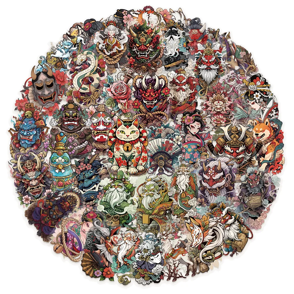 50PCS Cartoon Japanese Tattoo Art Stickers Transparent PVC Waterproof for DIY Skateboard Notebook Graffiti Toy Decoration