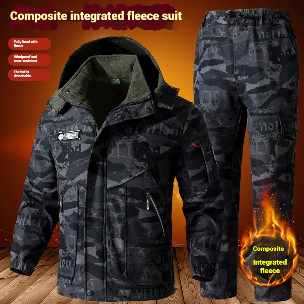

Winter Men Thermal Work Pants Velvet Thickened Cold Proof Camouflage Heavy Duty Windproof Wear Resistant Trousers