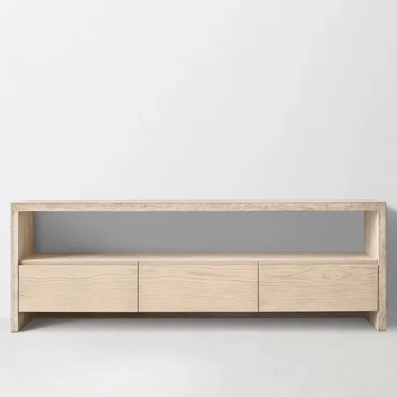 Italian Luxe Natural Travertine Wall-Mounted Media Console for Living Room