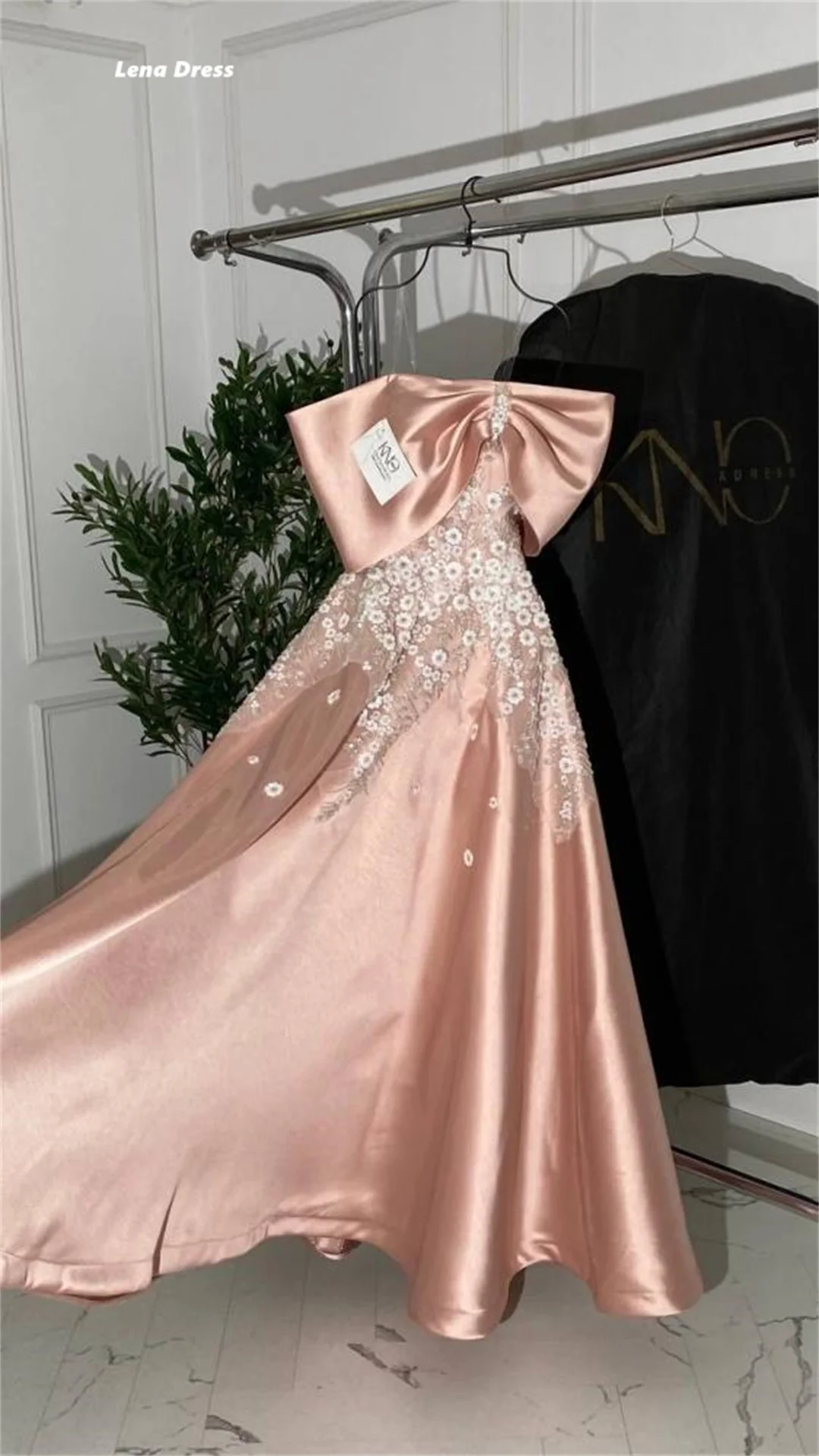 Lena Evening Dresses Pink Wedding Party Dress Satin Custom Made Flower Beading Bow Tie Elegant Woman Prom Women Special Occasion image 5