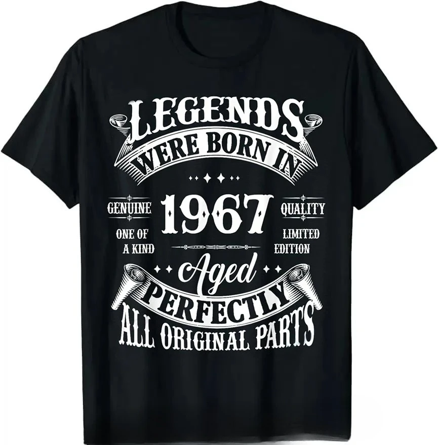 Vintage  T-shirt Legend Born In 1967 Men's Clothing Casual Fitness T Shirt Individuality Camisas  Tshirt Tops