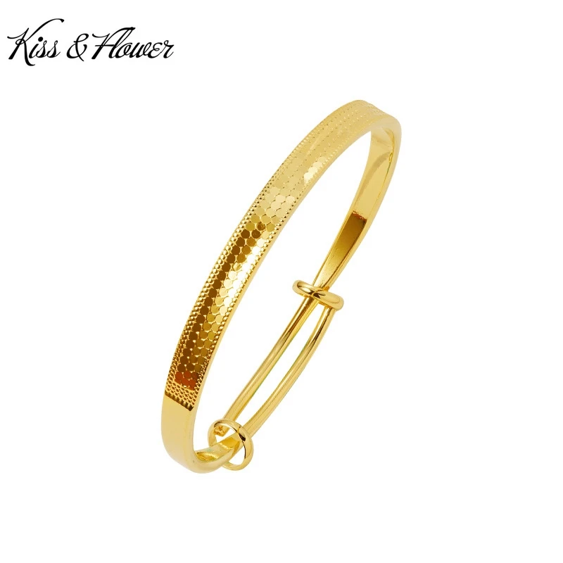 

KISS&FLOWER Shiny Gold Bracelet Bangle For Women Wholesale Wedding Party Birthday Christmas Bride Girlfriend Mother Gift BR336