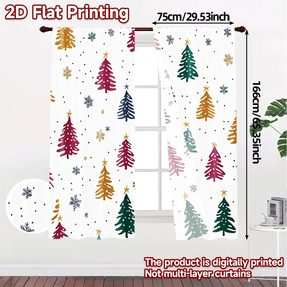 2pcs,Curtains Christmas Tree Snowflake (3) Popular Curtain Cloth Durable 100% Polyester Fabric Curtains Gifts for Living Room,