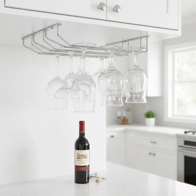 Carbon Steel Goblet Cup Hanger Easy Install Hanging Wine Glass Rack 27cm 34cm for Home Bar Kitchen Organization