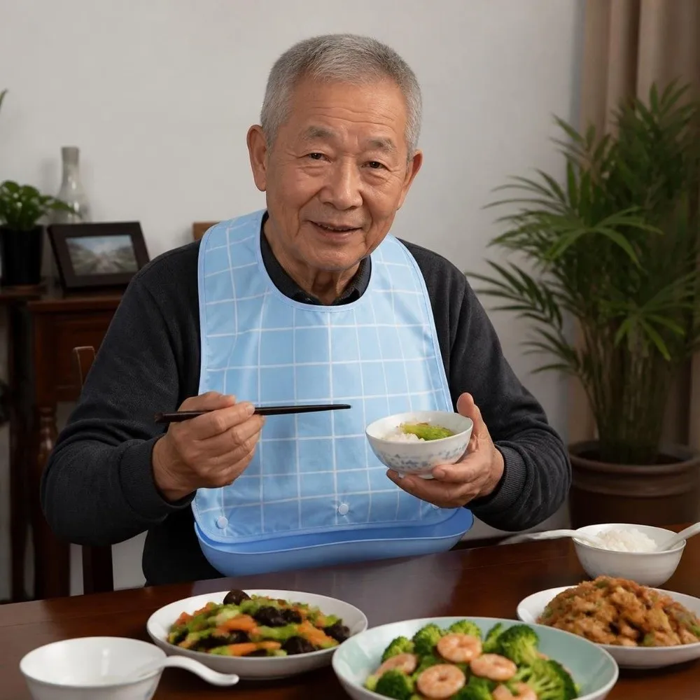 Reusable Plaid Pattern Adult Bib Washable Stain Resistant Elderly Bib Waterproof Multiple Sizes Mealtime Bib Adult Feeding