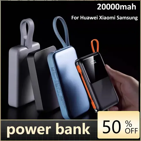 Cavo integrato Power Bank da 45 W 20000 mAh per Huawei Xiaomi Samsung Powerbank